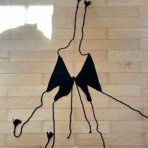 Papermoon Black Knit Top with Tassel Accents